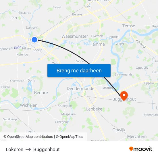 Lokeren to Buggenhout map