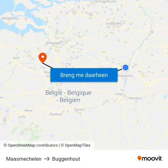 Maasmechelen to Buggenhout map