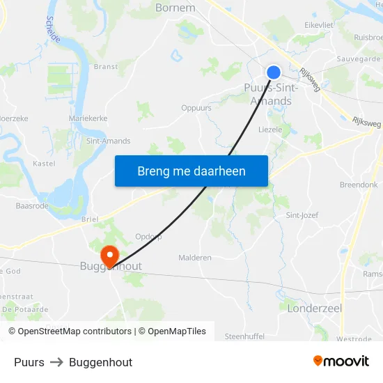 Puurs to Buggenhout map