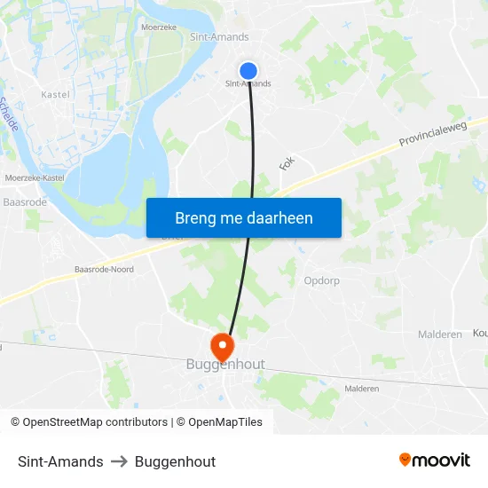 Sint-Amands to Buggenhout map