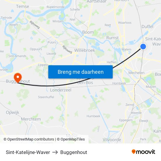 Sint-Katelijne-Waver to Buggenhout map