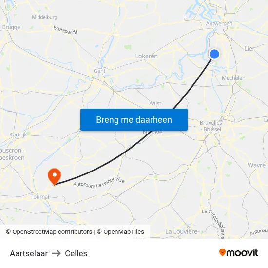 Aartselaar to Celles map