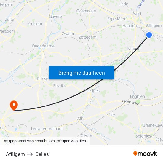 Affligem to Celles map