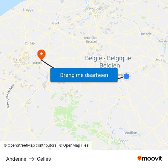 Andenne to Celles map