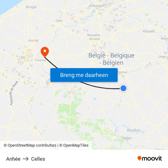 Anhée to Celles map