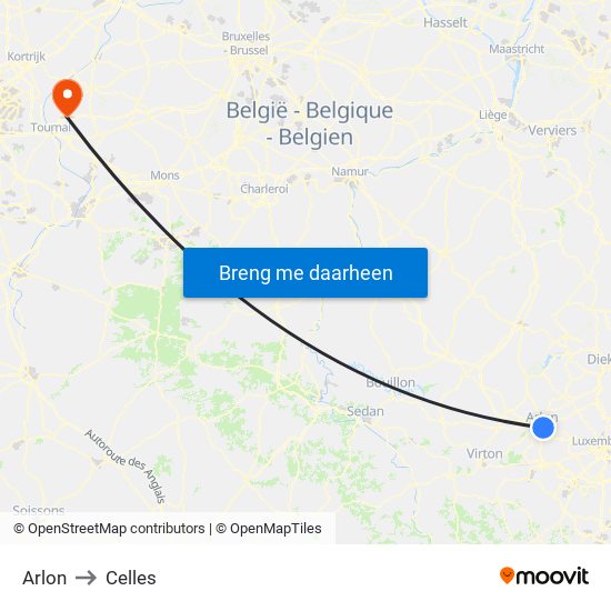 Arlon to Celles map