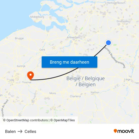 Balen to Celles map