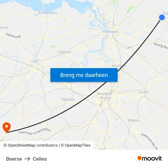 Beerse to Celles map