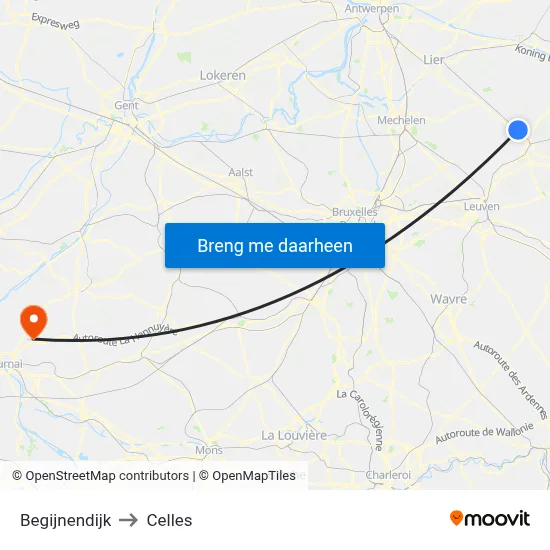 Begijnendijk to Celles map