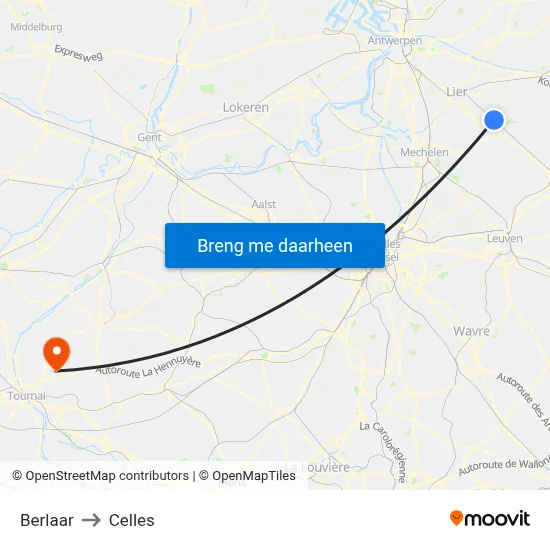 Berlaar to Celles map