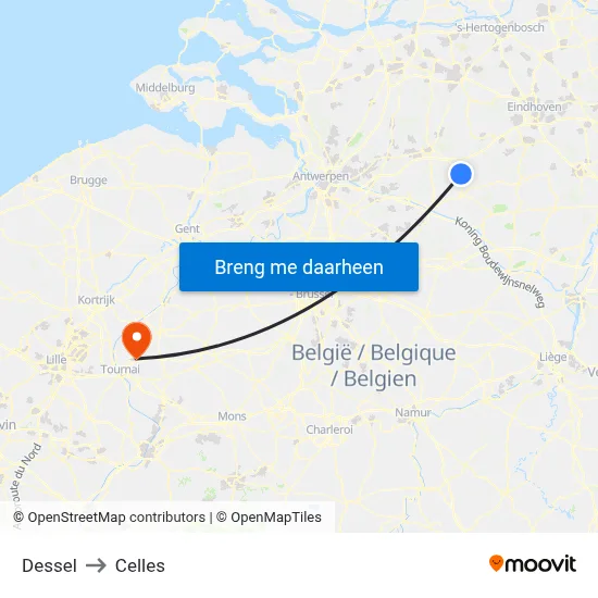 Dessel to Celles map
