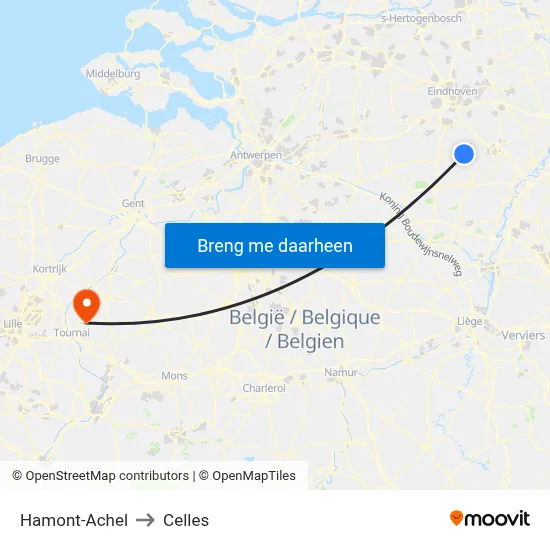 Hamont-Achel to Celles map