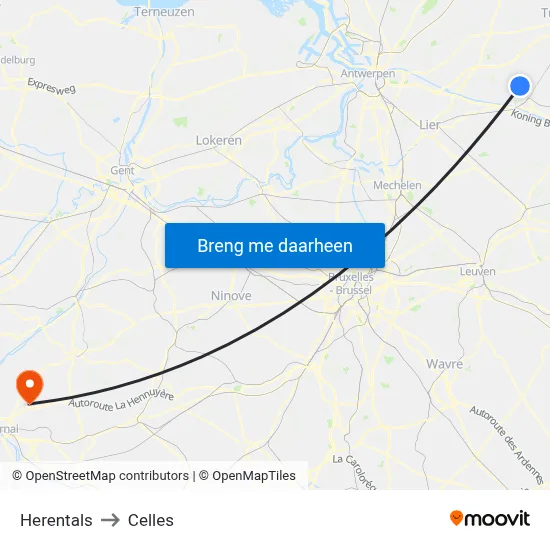 Herentals to Celles map