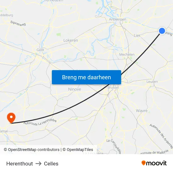 Herenthout to Celles map