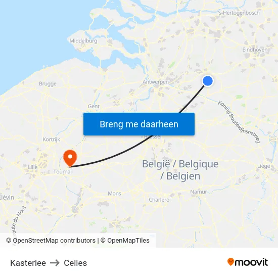 Kasterlee to Celles map