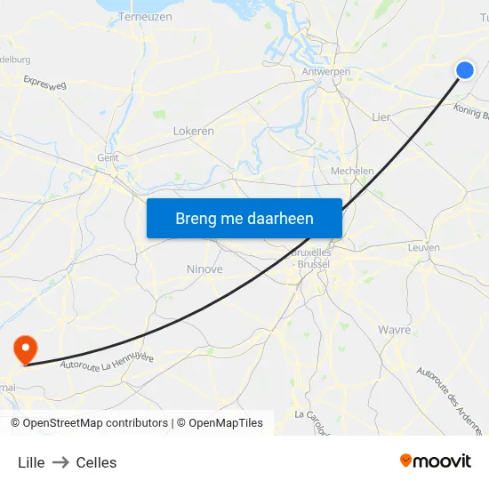 Lille to Celles map