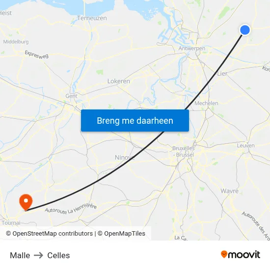 Malle to Celles map