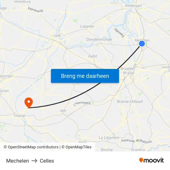 Mechelen to Celles map
