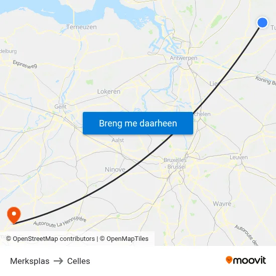 Merksplas to Celles map