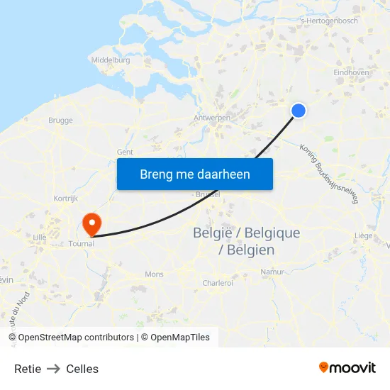 Retie to Celles map
