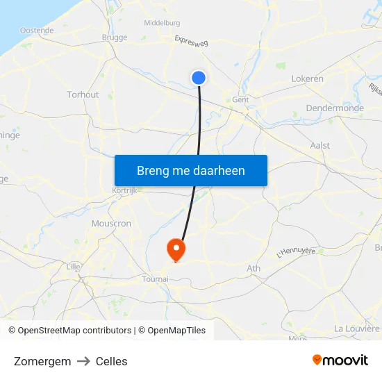 Zomergem to Celles map