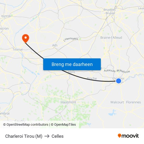 Charleroi Tirou (M) to Celles map