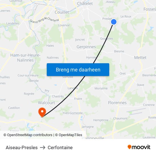 Aiseau-Presles to Cerfontaine map