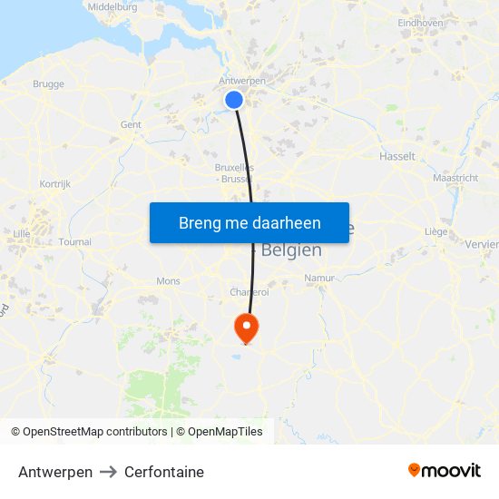 Antwerpen to Cerfontaine map