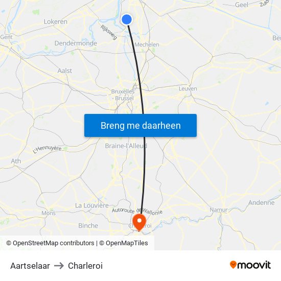 Aartselaar to Charleroi map