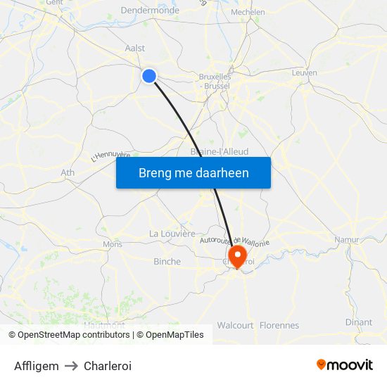 Affligem to Charleroi map