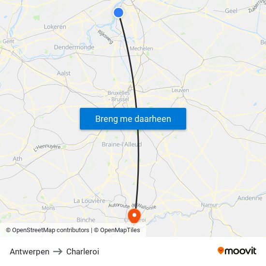 Antwerpen to Charleroi map