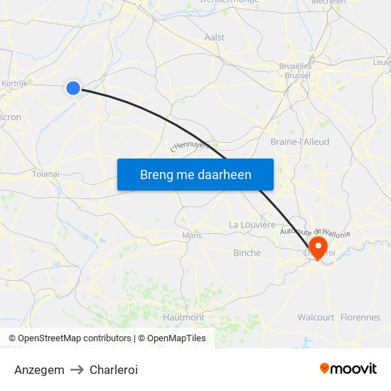 Anzegem to Charleroi map