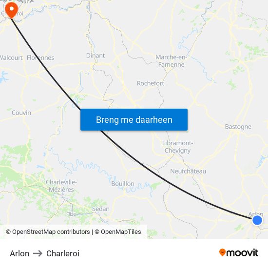 Arlon to Charleroi map