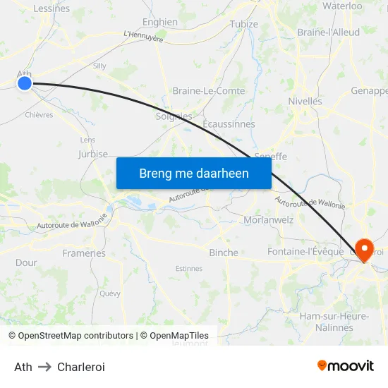 Ath to Charleroi map