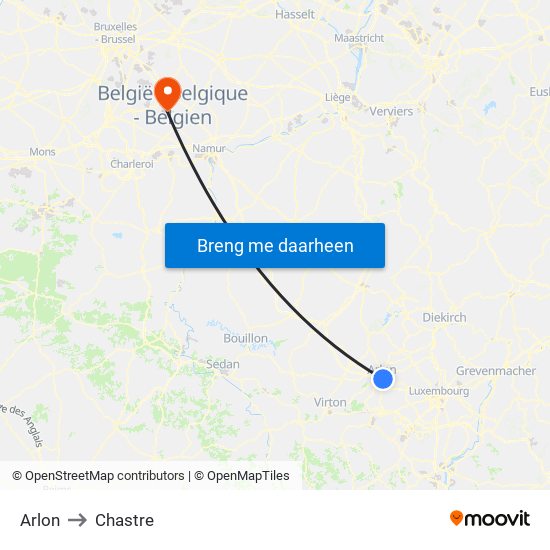 Arlon to Chastre map