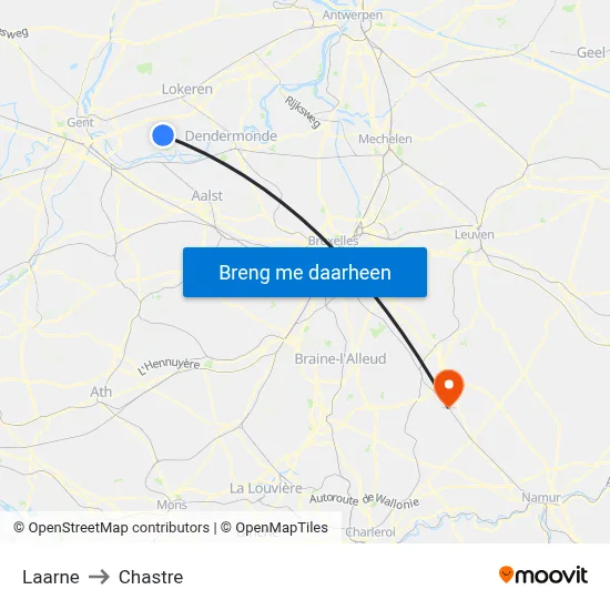 Laarne to Chastre map