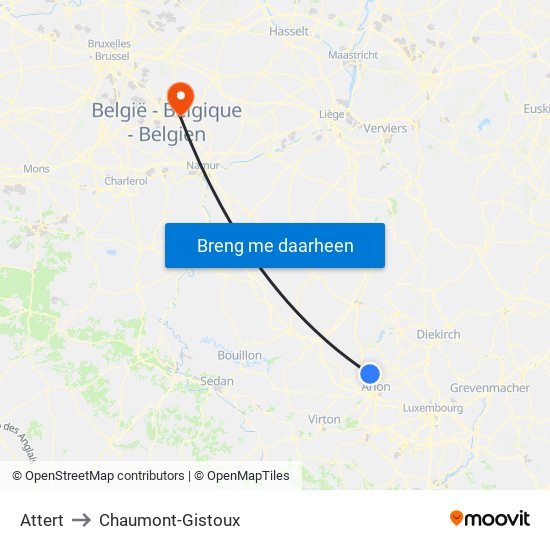 Attert to Chaumont-Gistoux map