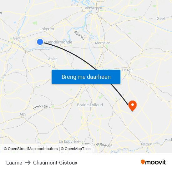 Laarne to Chaumont-Gistoux map