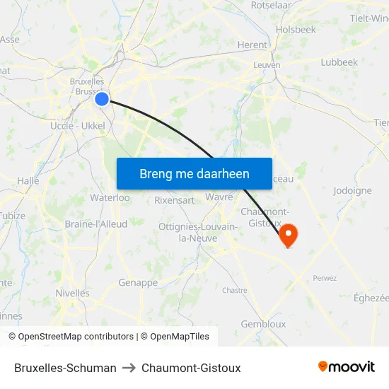 Bruxelles-Schuman to Chaumont-Gistoux map