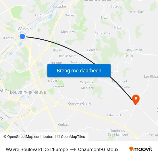 Wavre Boulevard De L'Europe to Chaumont-Gistoux map