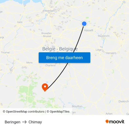 Beringen to Chimay map