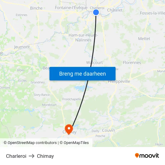 Charleroi to Chimay map