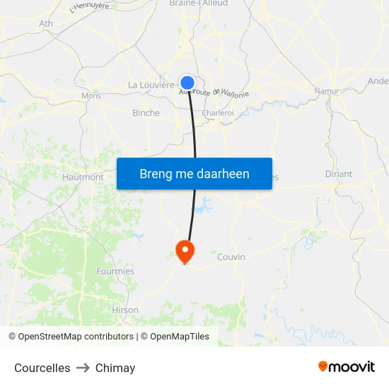 Courcelles to Chimay map