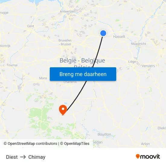 Diest to Chimay map