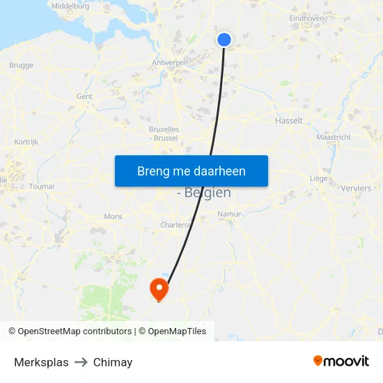Merksplas to Chimay map