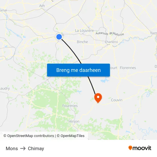 Mons to Chimay map