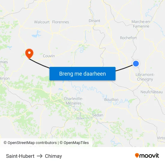Saint-Hubert to Chimay map