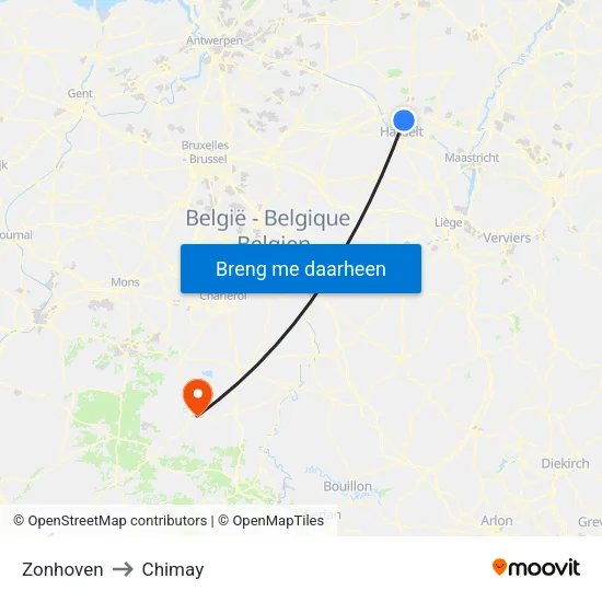 Zonhoven to Chimay map