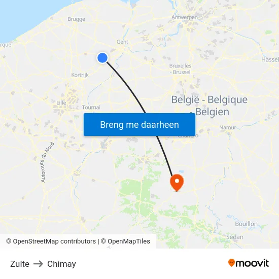 Zulte to Chimay map