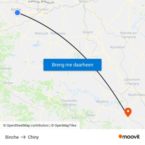 Binche to Chiny map